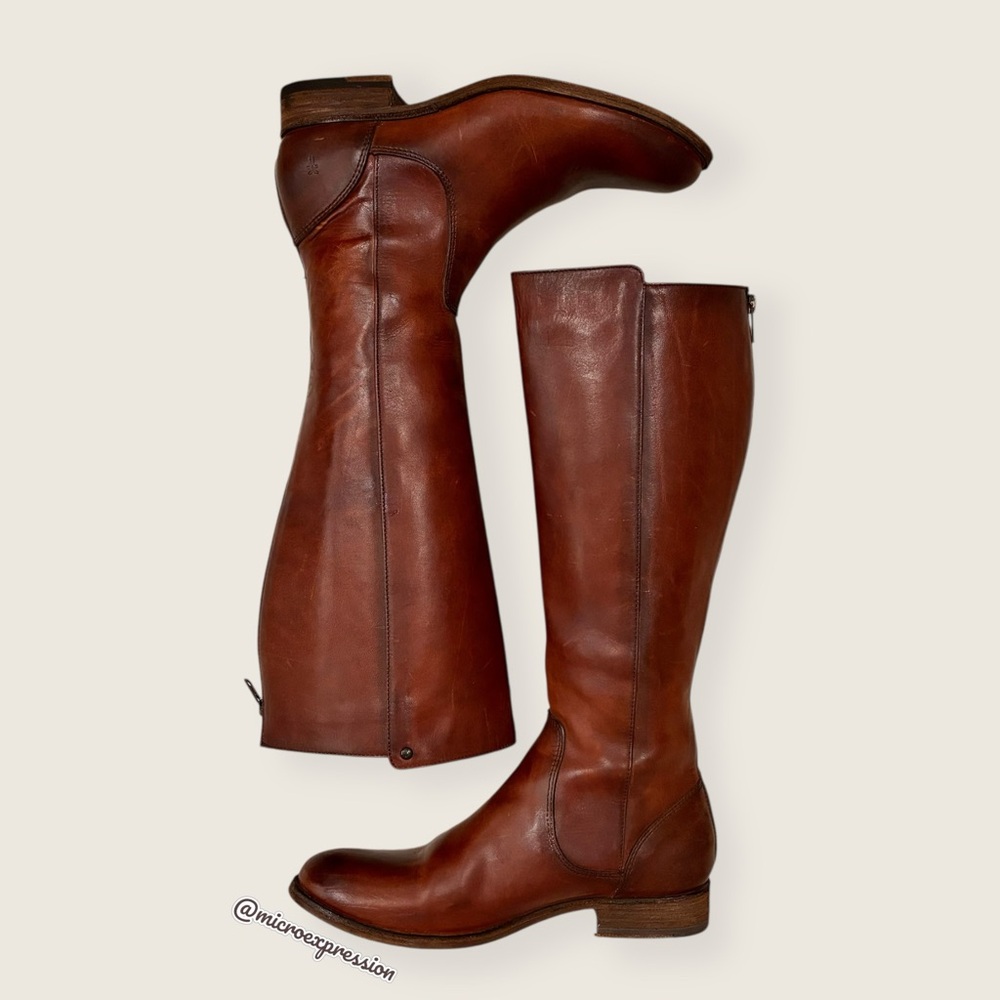 Frye Melissa Stud Brown Leather Back Zip Equestrian Riding Tall Knee High Boot - Picture 11 of 13